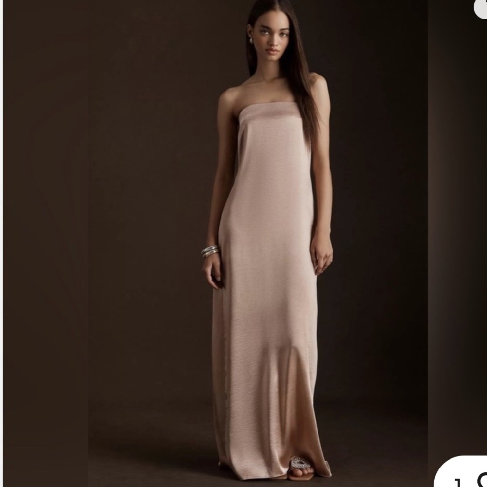 Sachin & Babi Stella Strapless Hammered Satin Gown Size:12 NWT Color:tan